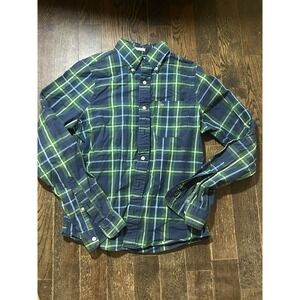 Abercrombie & Fitch Muscle Plaid Button Down Shirt Men's Blue Green Preppy Y2K M